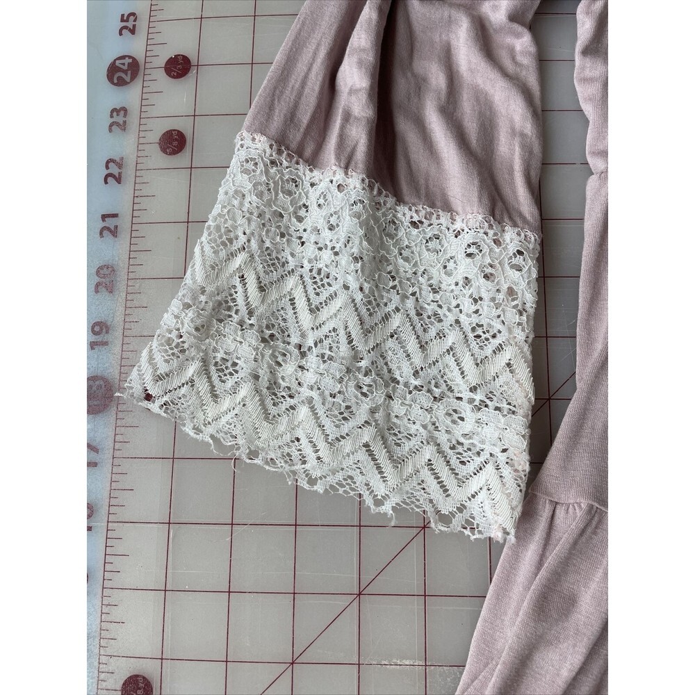 Womens‎ Shirt Medium Pink with Ivory Lace Trim Tiered Babydoll Tunic Top - Picture 7 of 9